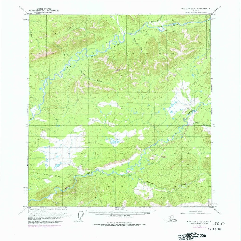 YellowMaps Bettles D 2 AK topo map, 1:63360 Scale, 15 X 15 Minute, Historical, 1970, Updated 1977, 21.8 x 18 in - Tyvek