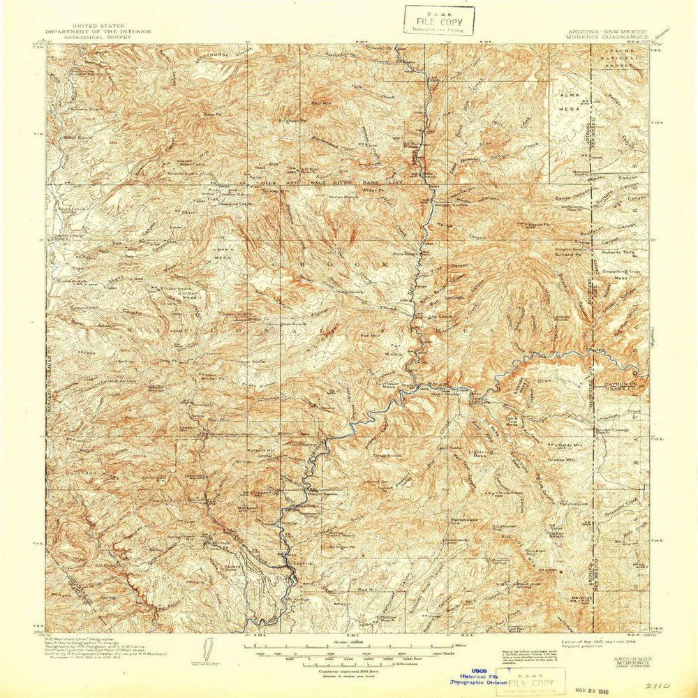 YellowMaps Morenci AZ topo map, 1:125000 Scale, 30 X 30 Minute, Historical, 1915, Updated 1946, 20.7 x 17 in - Tyvek