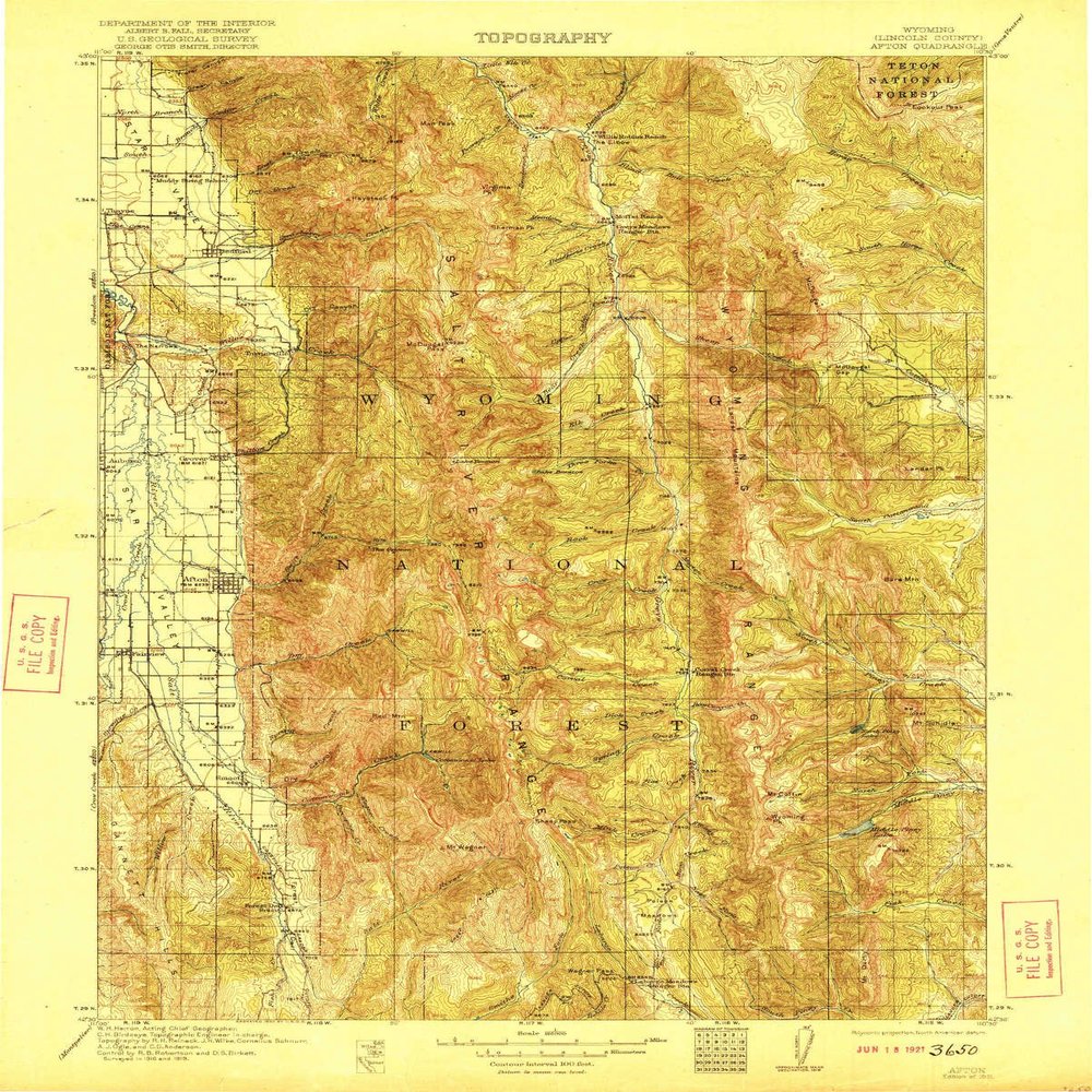 YellowMaps Afton WY topo map, 1:125000 Scale, 30 X 30 Minute, Historical, 1921, 19.8 x 15.9 in - Tyvek