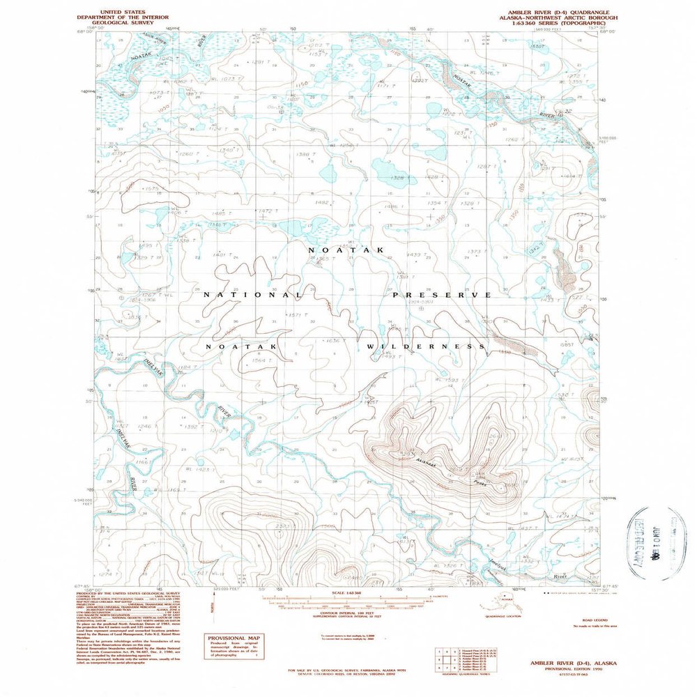 YellowMaps Ambler River D 4 AK topo map, 1:63360 Scale, 15 X 15 Minute, Historical, 1990, Updated 1990, 21.8 x 18.1 in - Tyvek