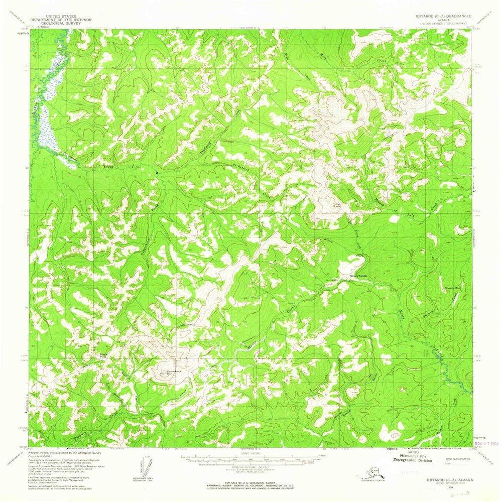 YellowMaps Iditarod C 3 AK topo map, 1:63360 Scale, 15 X 15 Minute, Historical, 1954, Updated 1964, 20.8 x 18.1 in - Tyvek