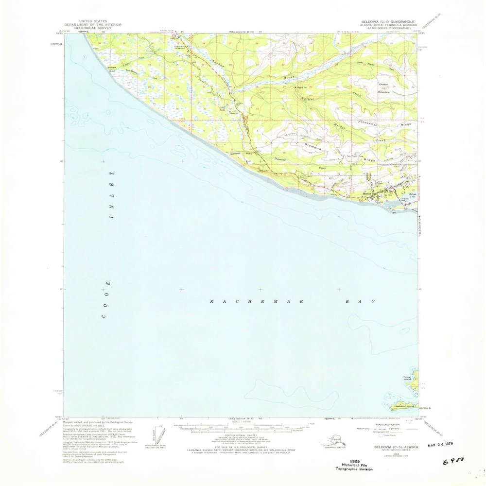 Seldovia C 5 AK topo map, 1:63360 Scale, 15 X 15 Minute, Historical, 1961, Updated 1979, 21.9 x 18.1 in - Tyvek