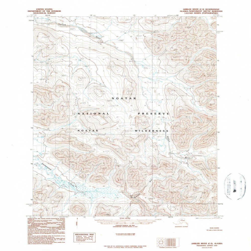 YellowMaps Ambler River C 3 AK topo map, 1:63360 Scale, 15 X 15 Minute, Historical, 1990, Updated 1990, 21.8 x 18.1 in - Tyvek