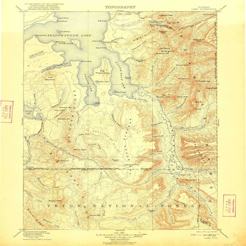YellowMaps Lake WY topo map, 1:125000 Scale, 30 X 30 Minute, Historical, 1911, Updated 1922, 19.7 x 16 in - Tyvek