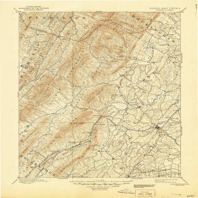 YellowMaps Staunton VA topo map, 1:125000 Scale, 30 X 30 Minute, Historical, 1894, Updated 1944, 20.8 x 16.9 in - Tyvek