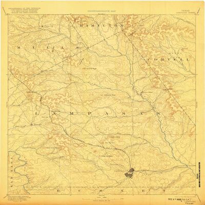 YellowMaps Lampasas TX topo map, 1:125000 Scale, 30 X 30 Minute, Historical, 1894, Updated 1920, 19.9 x 16.4 in - Tyvek