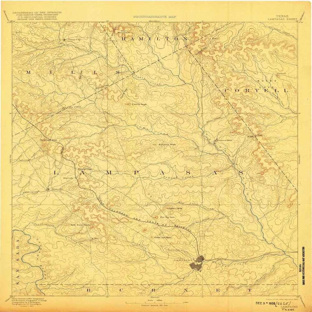 YellowMaps Lampasas TX topo map, 1:125000 Scale, 30 X 30 Minute, Historical, 1894, Updated 1920, 19.9 x 16.4 in - Tyvek