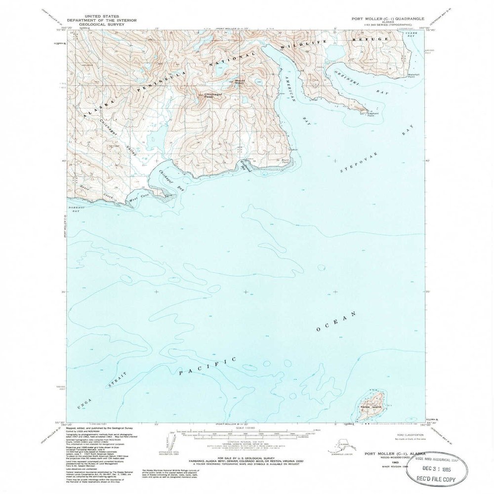 YellowMaps Port Moller C 1 AK topo map, 1:63360 Scale, 15 X 15 Minute, Historical, 1963, Updated 1985, 21.8 x 18 in - Tyvek