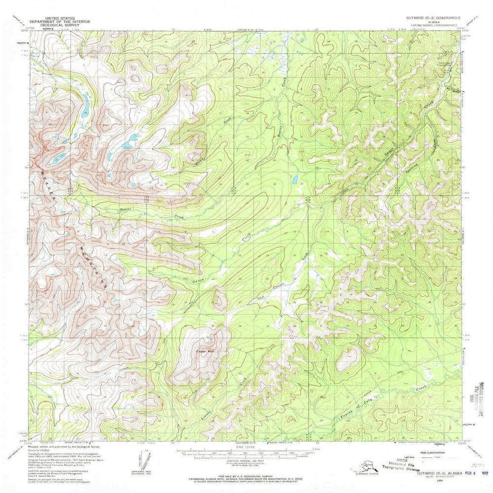 YellowMaps Iditarod D 2 AK topo map, 1:63360 Scale, 15 X 15 Minute, Historical, 1954, Updated 1972, 20.8 x 18 in - Tyvek