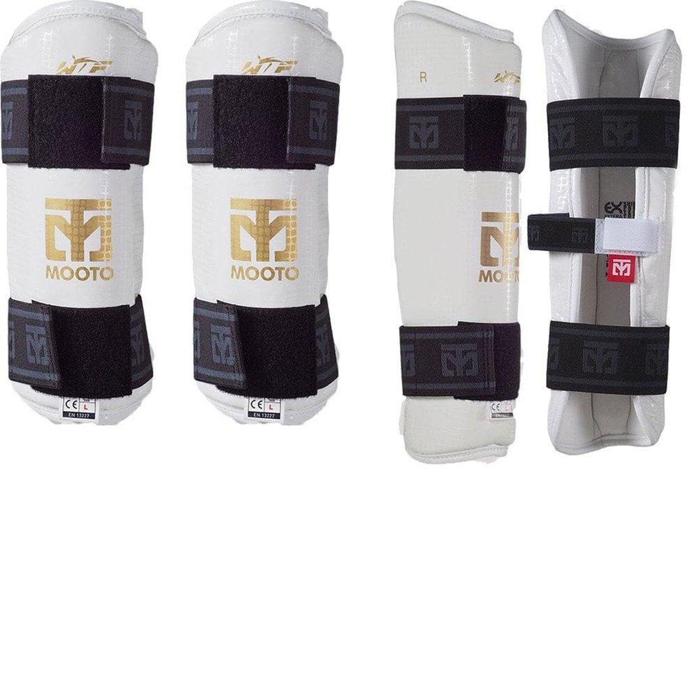 MOOTO Korea Taekwondo Extera Protector Forearm & Shin One Set White TKD Martial Arts Protection Gear (S(Forearm+Shin))