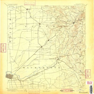 YellowMaps Sacramento CA topo map, 1:125000 Scale, 30 X 30 Minute, Historical, 1893, Updated 1900, 19.9 x 16.6 in - Tyvek