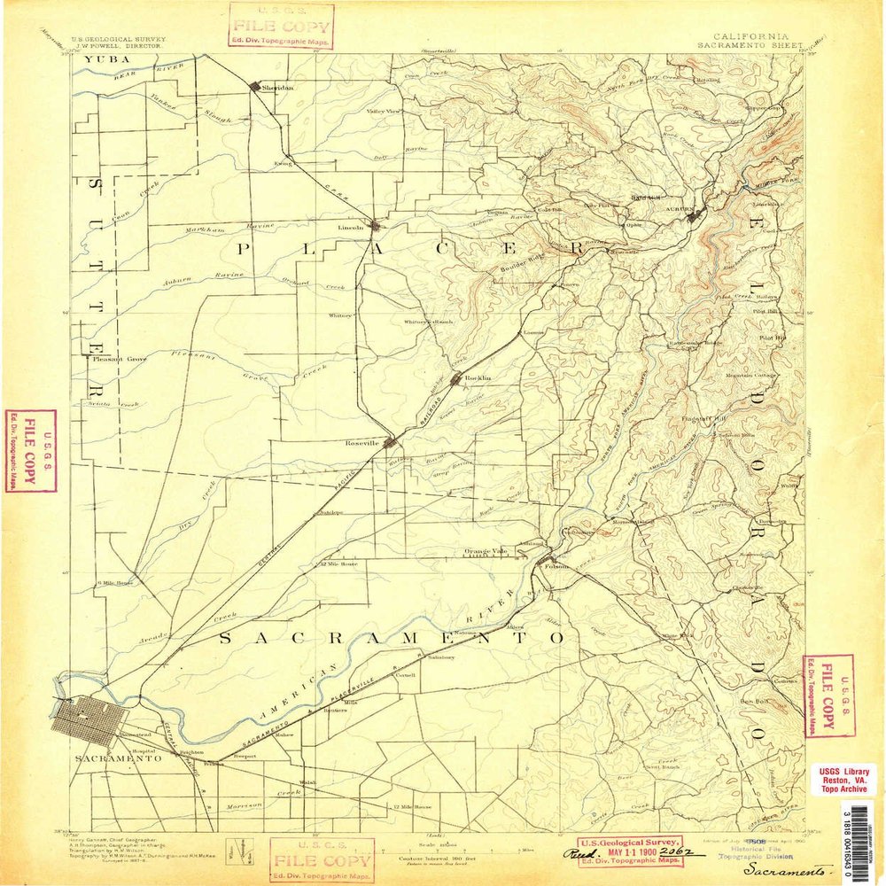 YellowMaps Sacramento CA topo map, 1:125000 Scale, 30 X 30 Minute, Historical, 1893, Updated 1900, 19.9 x 16.6 in - Tyvek
