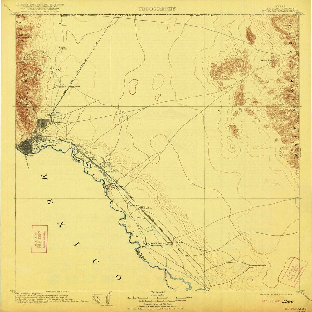 YellowMaps El Paso TX topo map, 1:125000 Scale, 30 X 30 Minute, Historical, 1908, Updated 1921, 19.7 x 16.4 in - Tyvek