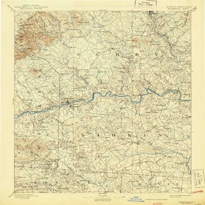 YellowMaps Yadkinville NC topo map, 1:125000 Scale, 30 X 30 Minute, Historical, 1893, Updated 1944, 19.7 x 16.5 in - Tyvek