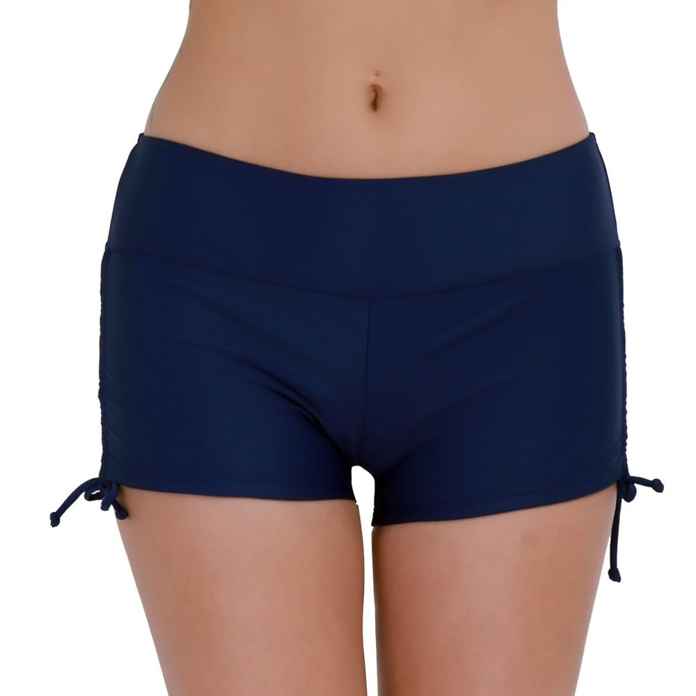 Alvivi Women's Swimwear Beach Boyshorts Adjustable Ties Lace-up Ruffled Bottoms Yoga Pants Navy Large