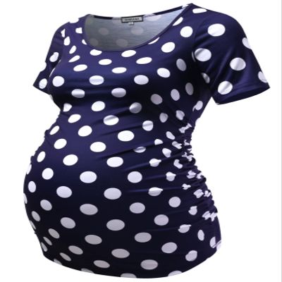 Casual Maternity Floral Shirts Tops Short Sleeve Ruched Sides Mama Pregnancy Blouses Clothes,M