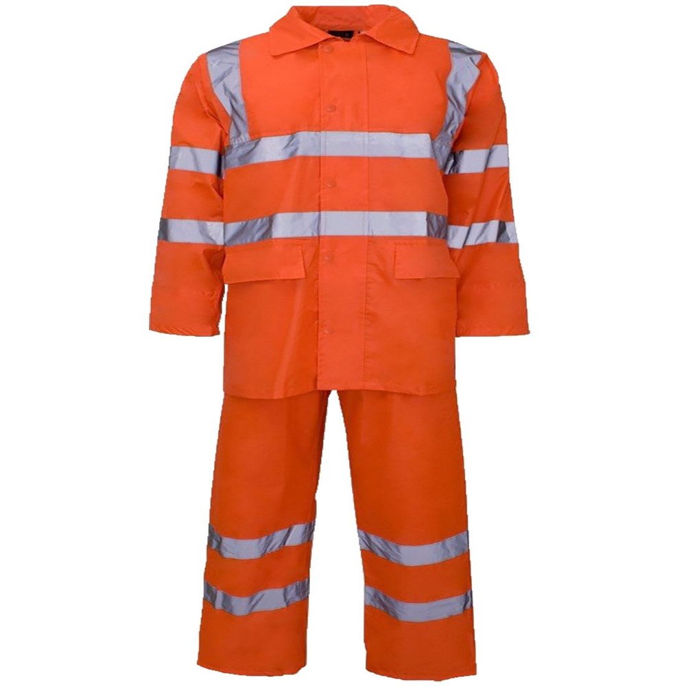 MA ONLINE Adults Hi Vis Collared Neck PVC Rainsuit Womens Reflective Front Zip up Rain Wear Dress Orang Medium
