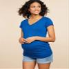 Motherhood Maternity Women's Maternity Short Sleeve V-Neck Side Ruched Tee Shirt Shirt, Limoges, Extra Small view 3