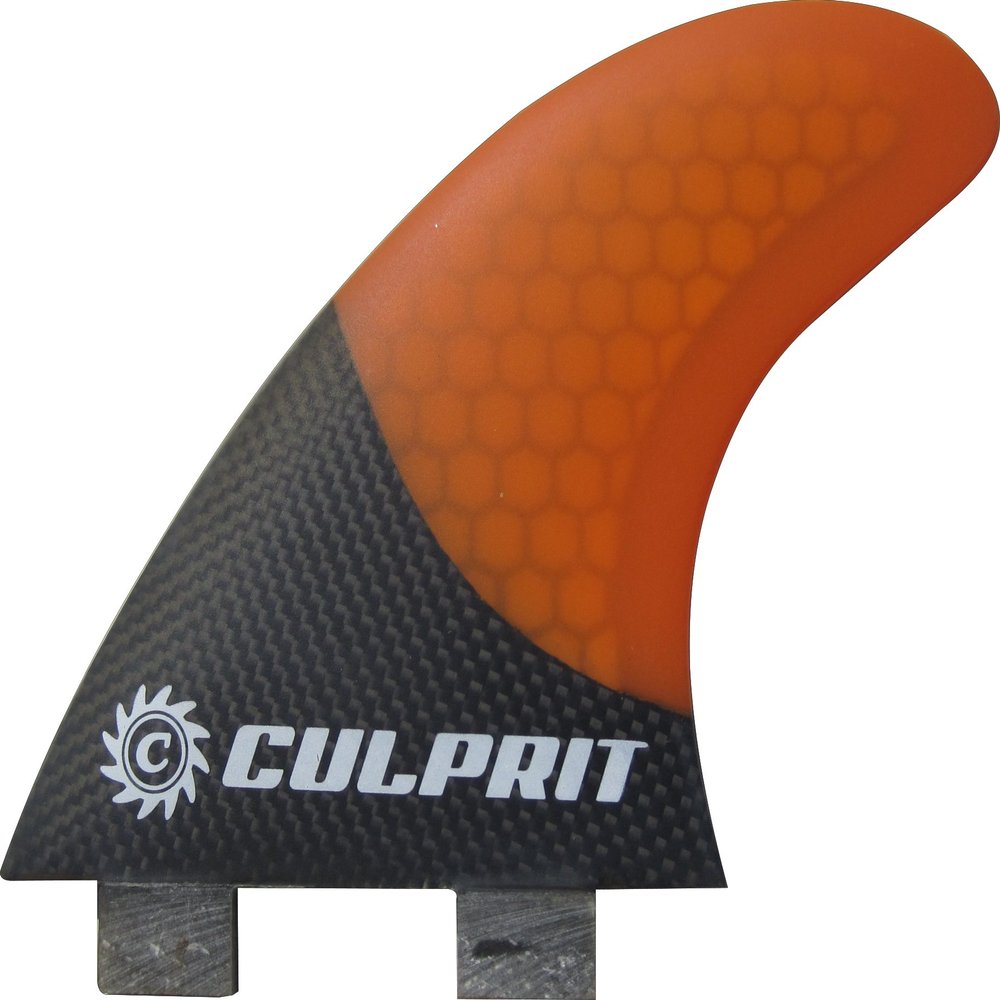 Culprit Surf Orange Black C1 Carbon Fiber Honeycomb Hybrid Thruster Surfboard Fins - FCS M5 Style