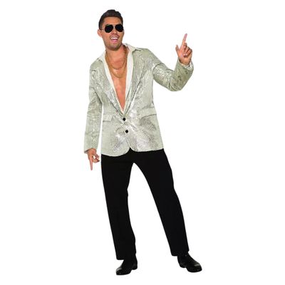 Rubies Men's Disco Sequin Blazer, Silver, Standard