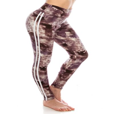 ALWAYS Women's High Waist Yoga Leggings - Tie Dye Striped Premium Soft Stretch Workout Pants Brown Purple 1915 One Size