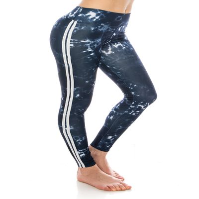 ALWAYS Women's High Waist Yoga Leggings - Tie Dye Striped Premium Soft Stretch Workout Pants Navy White 1916 One Size