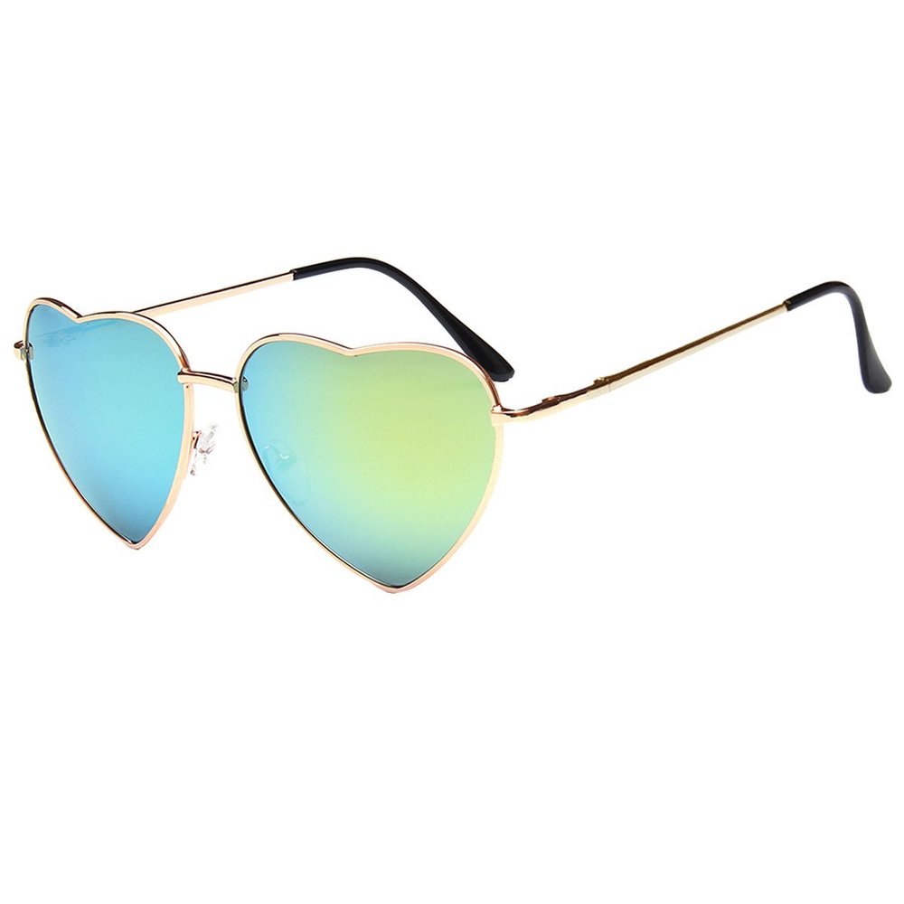 Adela Women Heart Sunglasses Eyewear Beach Viator Mirror Lens Sunglasses with Glasses Case (Green)