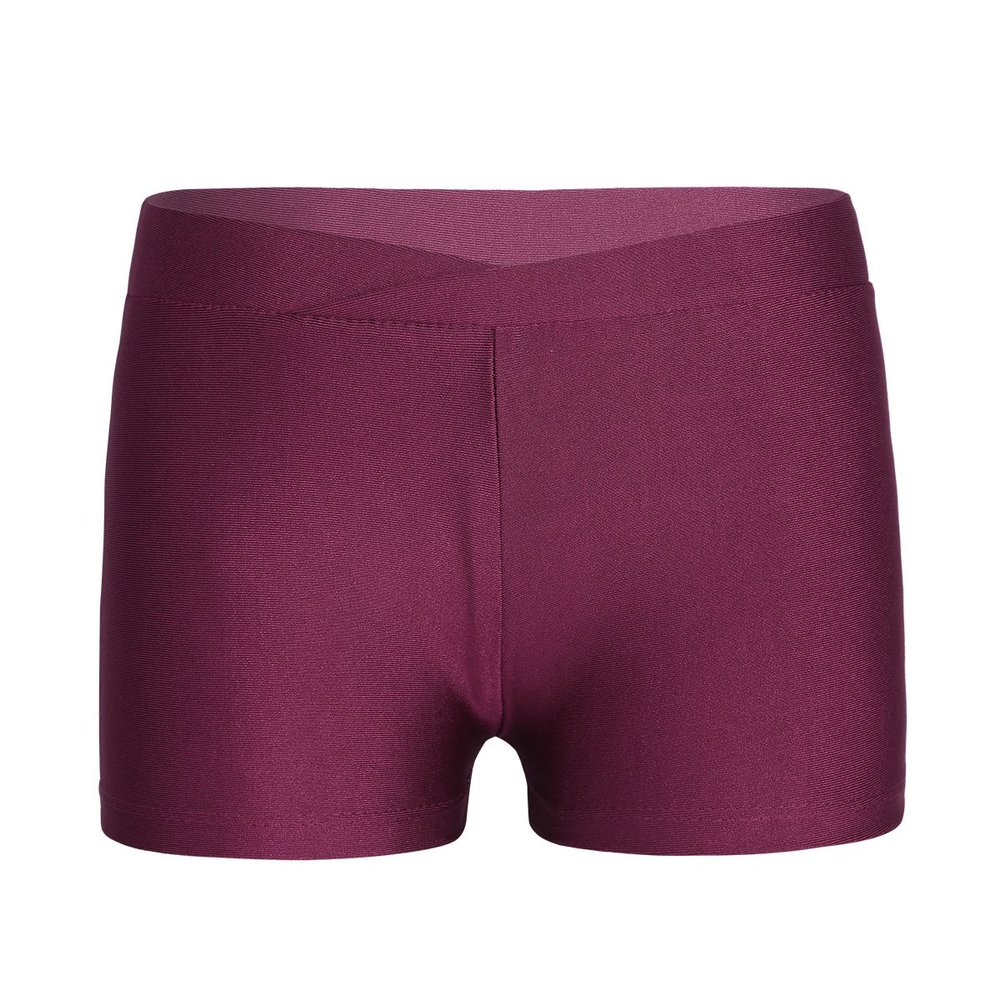CHICTRY Kids Girls Polyester Boy Cut Low-Rise Gym Gymnastics Ballet Dance Sport Shorts with V-Front Burgundy 3-4