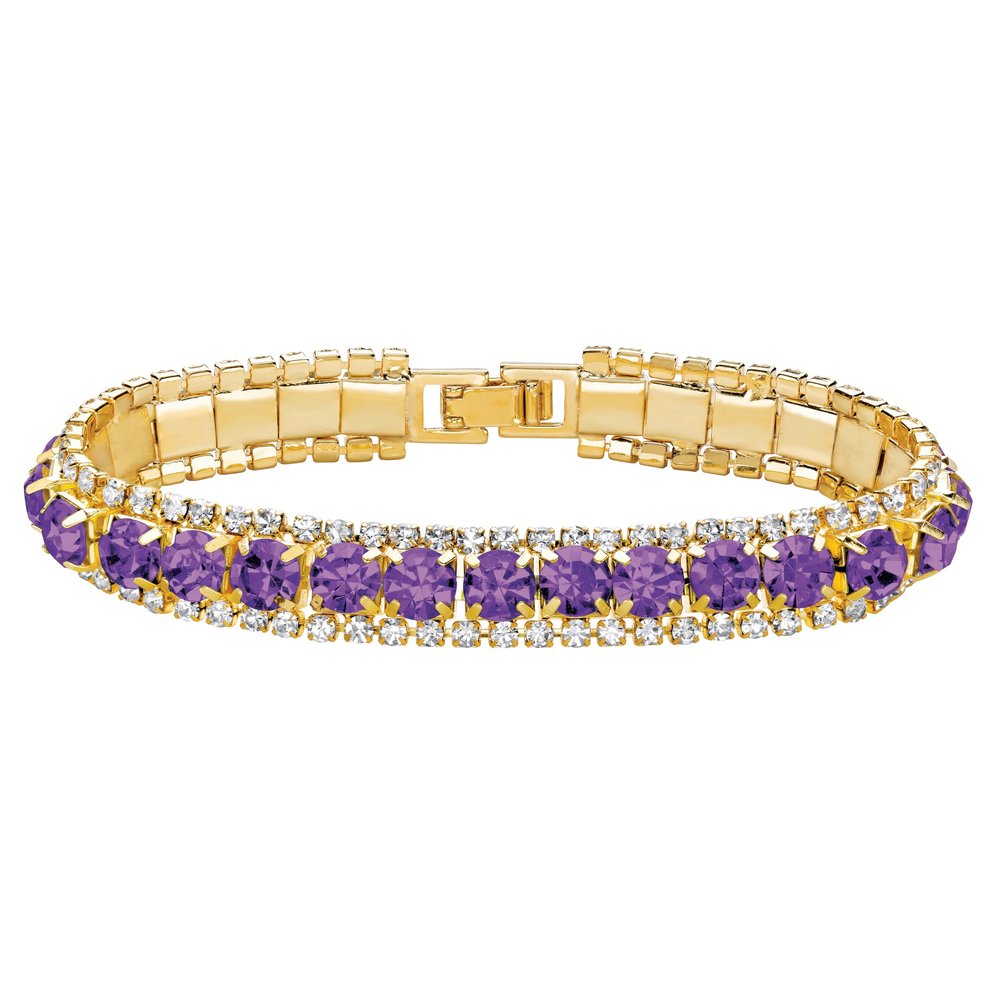 PalmBeach Goldtone Round Simulated Birthstone and Round Crystal, Tennis Bracelet (10mm), Fold Over Clasp, 7 inches Month 2