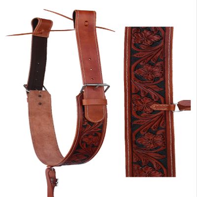 Challenger Tack Horse Western Floral Tooled Leather Rear Flank Back Saddle Cinch w/Billets 9775