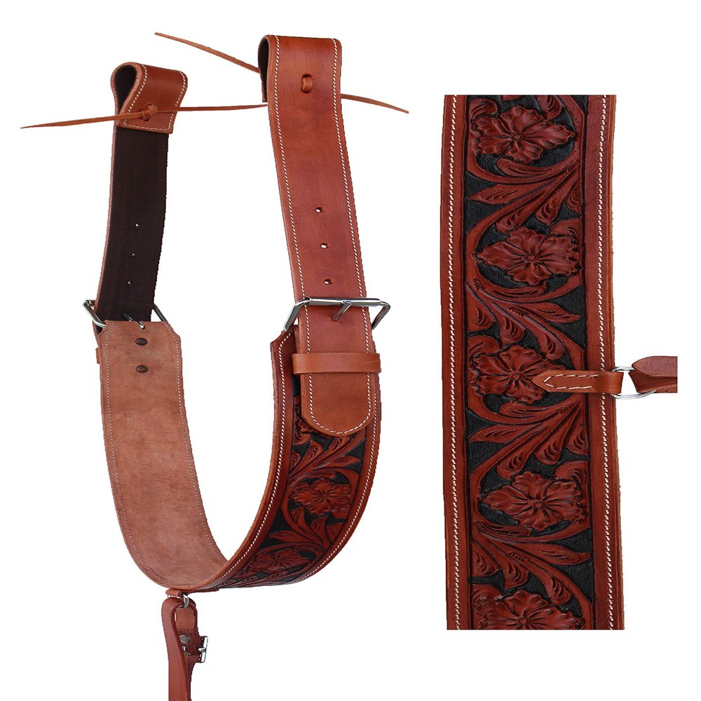 Challenger Tack Horse Western Floral Tooled Leather Rear Flank Back Saddle Cinch w/Billets 9775