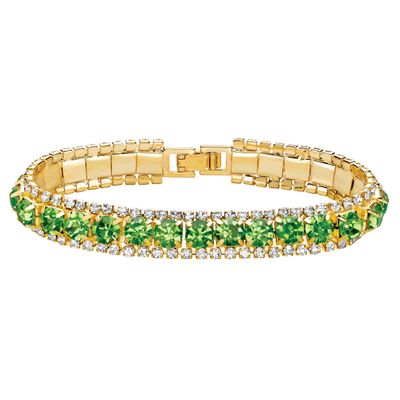 PalmBeach Goldtone Round Simulated Birthstone and Round Crystal, Tennis Bracelet (10mm), Fold Over Clasp, 7 inches Month 8