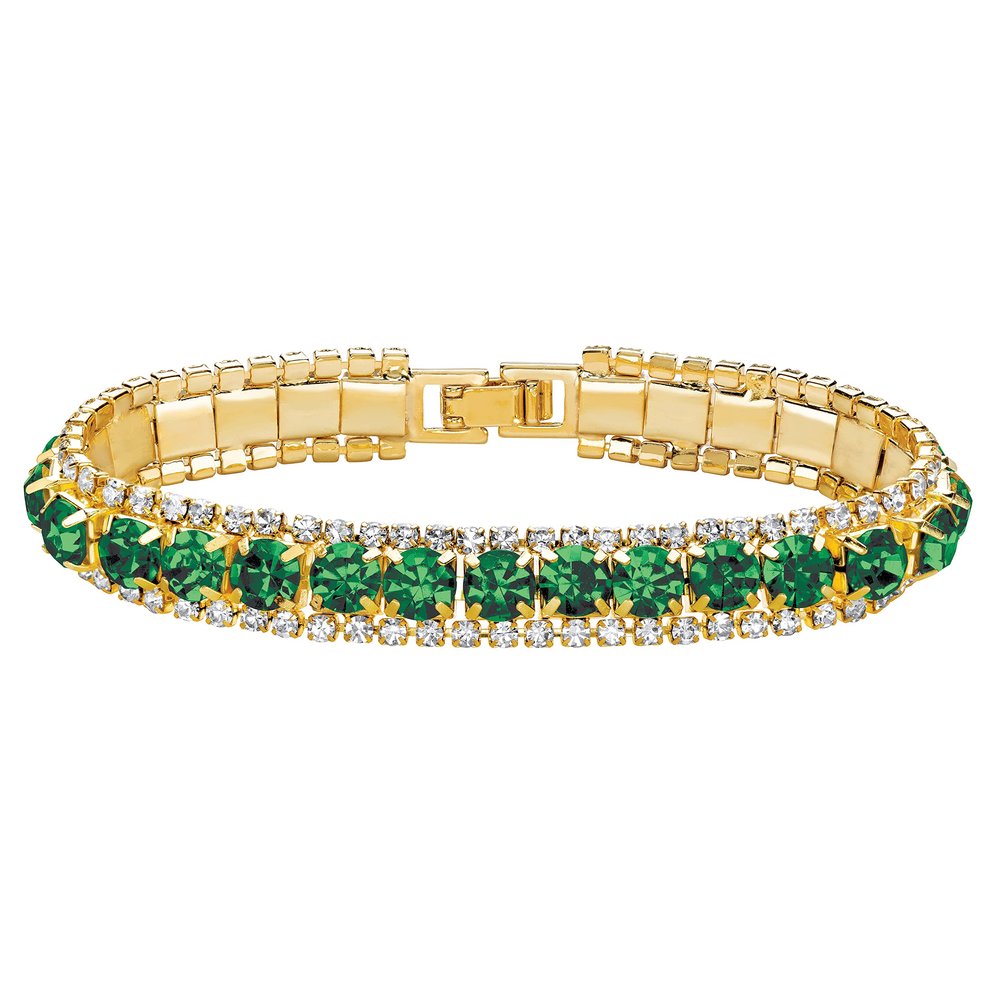 PalmBeach Goldtone Round Simulated Birthstone and Round Crystal, Tennis Bracelet (10mm), Fold Over Clasp, 7 inches Month 5