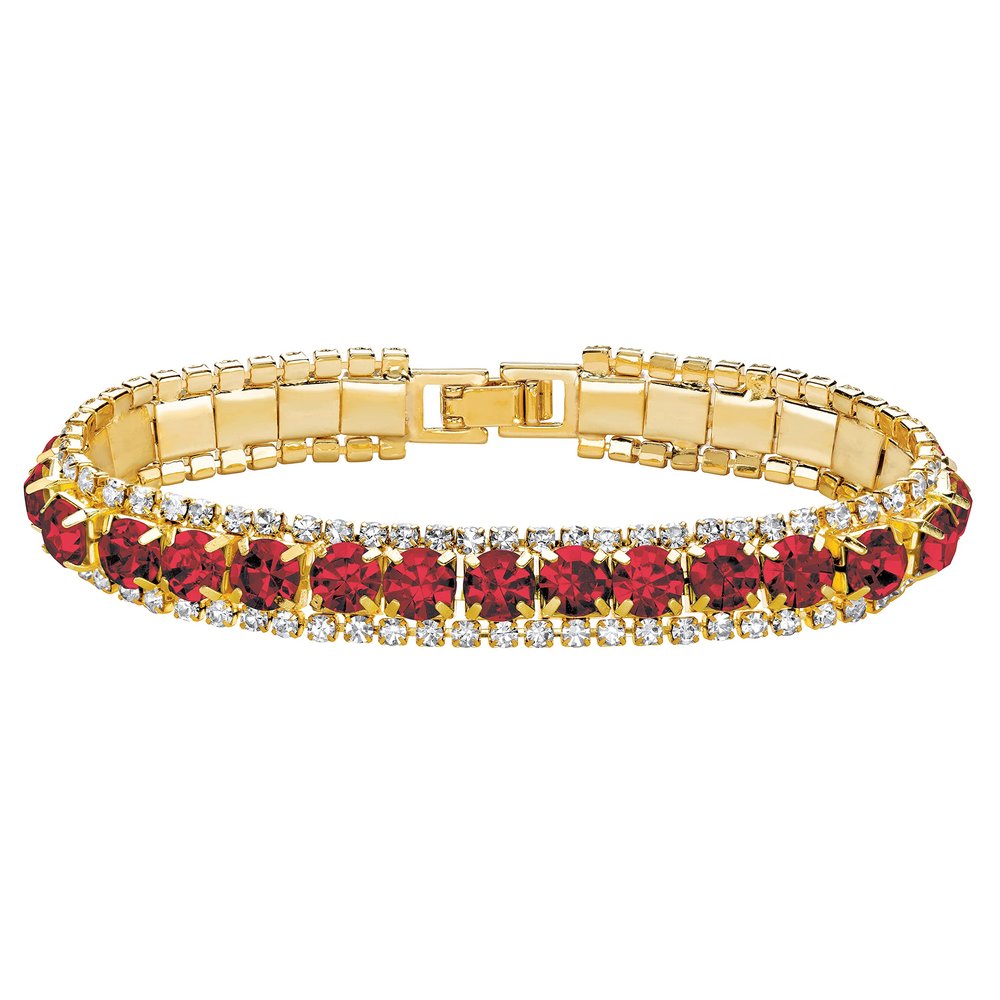 PalmBeach Goldtone Round Simulated Birthstone and Round Crystal, Tennis Bracelet (10mm), Fold Over Clasp, 7 inches Month 7