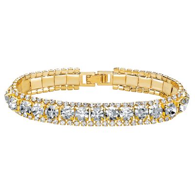 PalmBeach Goldtone Round Simulated Birthstone and Round Crystal, Tennis Bracelet (10mm), Fold Over Clasp, 7 inches Month 4