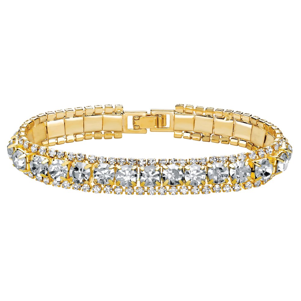 PalmBeach Goldtone Round Simulated Birthstone and Round Crystal, Tennis Bracelet (10mm), Fold Over Clasp, 7 inches Month 4