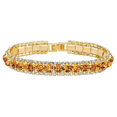 PalmBeach Goldtone Round Simulated Birthstone and Round Crystal, Tennis Bracelet (10mm), Fold Over Clasp, 7 inches Month 11