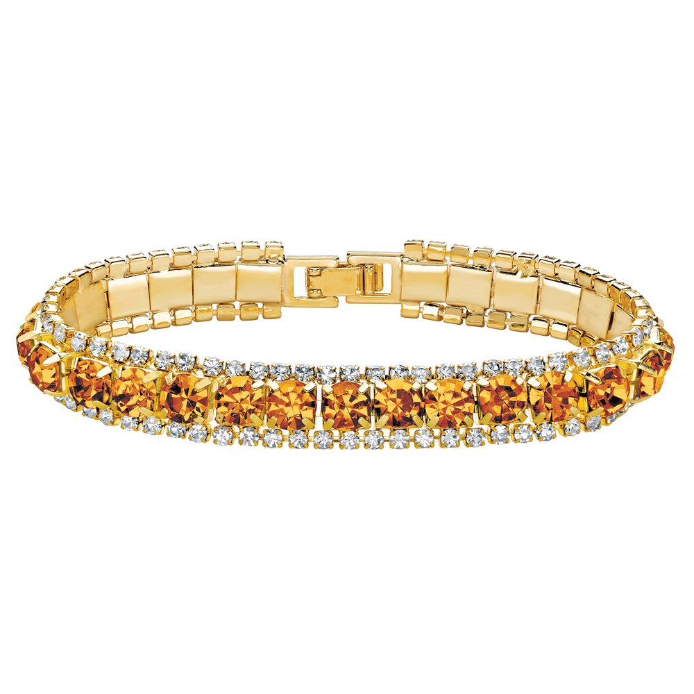 PalmBeach Goldtone Round Simulated Birthstone and Round Crystal, Tennis Bracelet (10mm), Fold Over Clasp, 7 inches Month 11