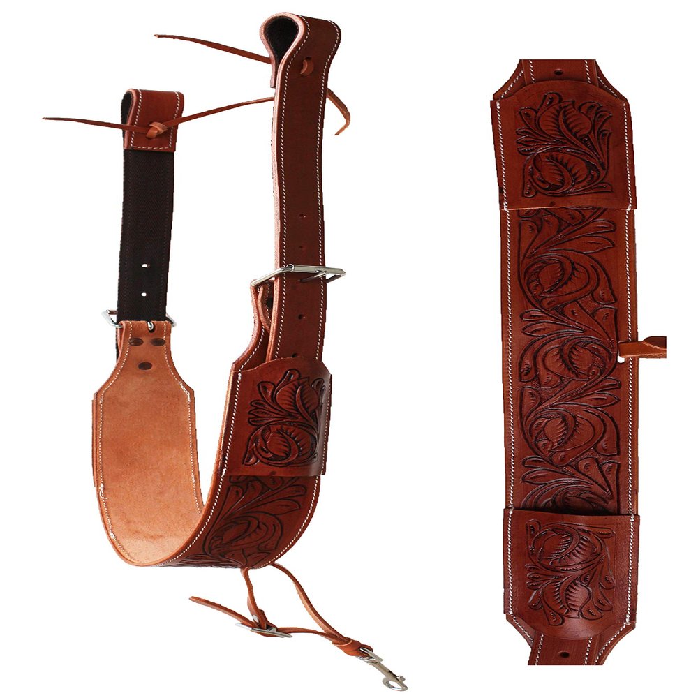 Challenger Tack Horse Western Tooled Floral Leather Rear Flank Back Saddle Cinch w/Billets 9777