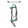 SIE EQUESTRIAN Teal Padded Fancy Stitch Leather Horse Show Bridle Anatomic Shape (Black, Full) view 2