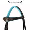 SIE EQUESTRIAN Teal Padded Fancy Stitch Leather Horse Show Bridle Anatomic Shape (Black, Full) view 3