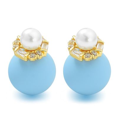 18K Gold Plated Little Hand Earring Elegant Pearl Birthday Gift (Blue)