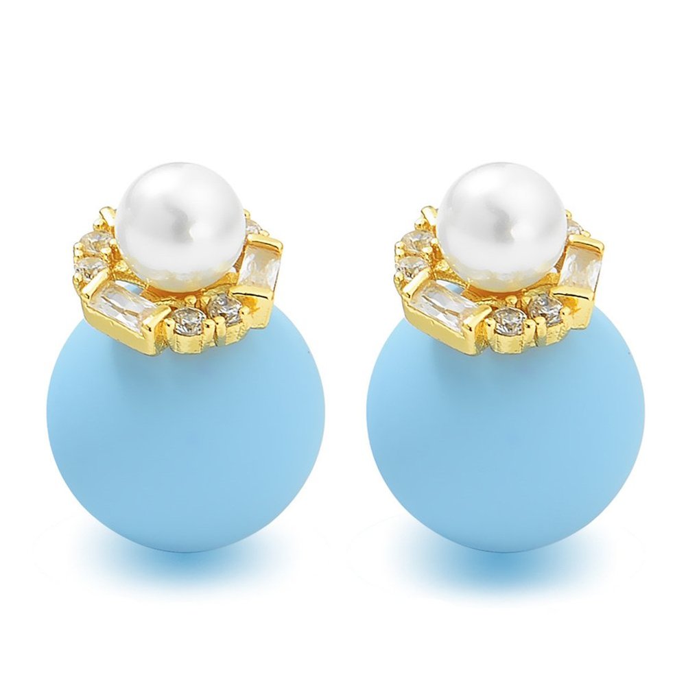 18K Gold Plated Little Hand Earring Elegant Pearl Birthday Gift (Blue)