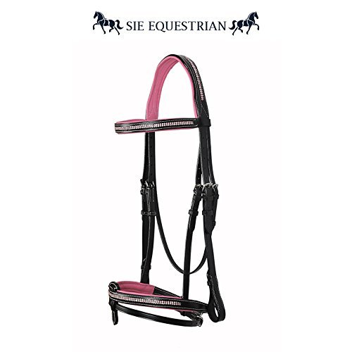 SIE EQUESTRIAN Two Row Matching Pink Crystal and Padding Leather Horse Bridles (Havana, Full)