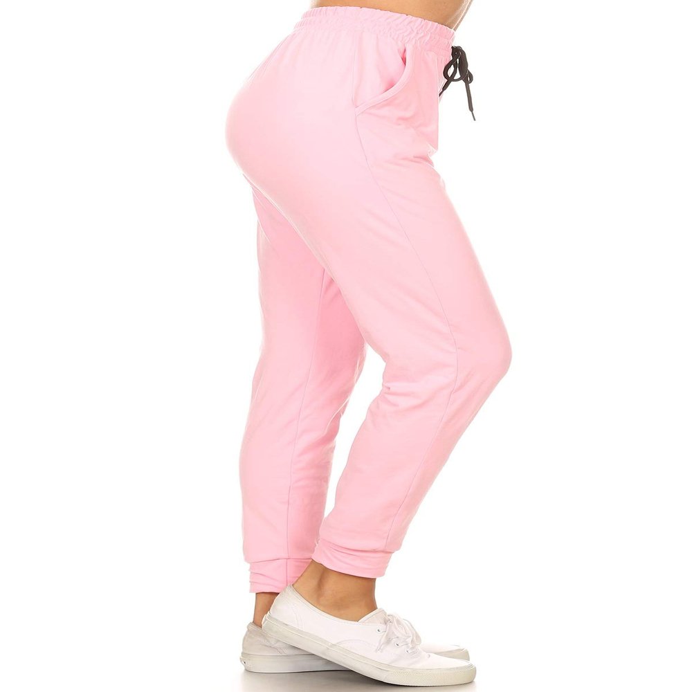 Leggings Depot Womens Relaxed fit Jogger Pants - Track Cuff Sweatpants with Pockets, Pink, X-Large