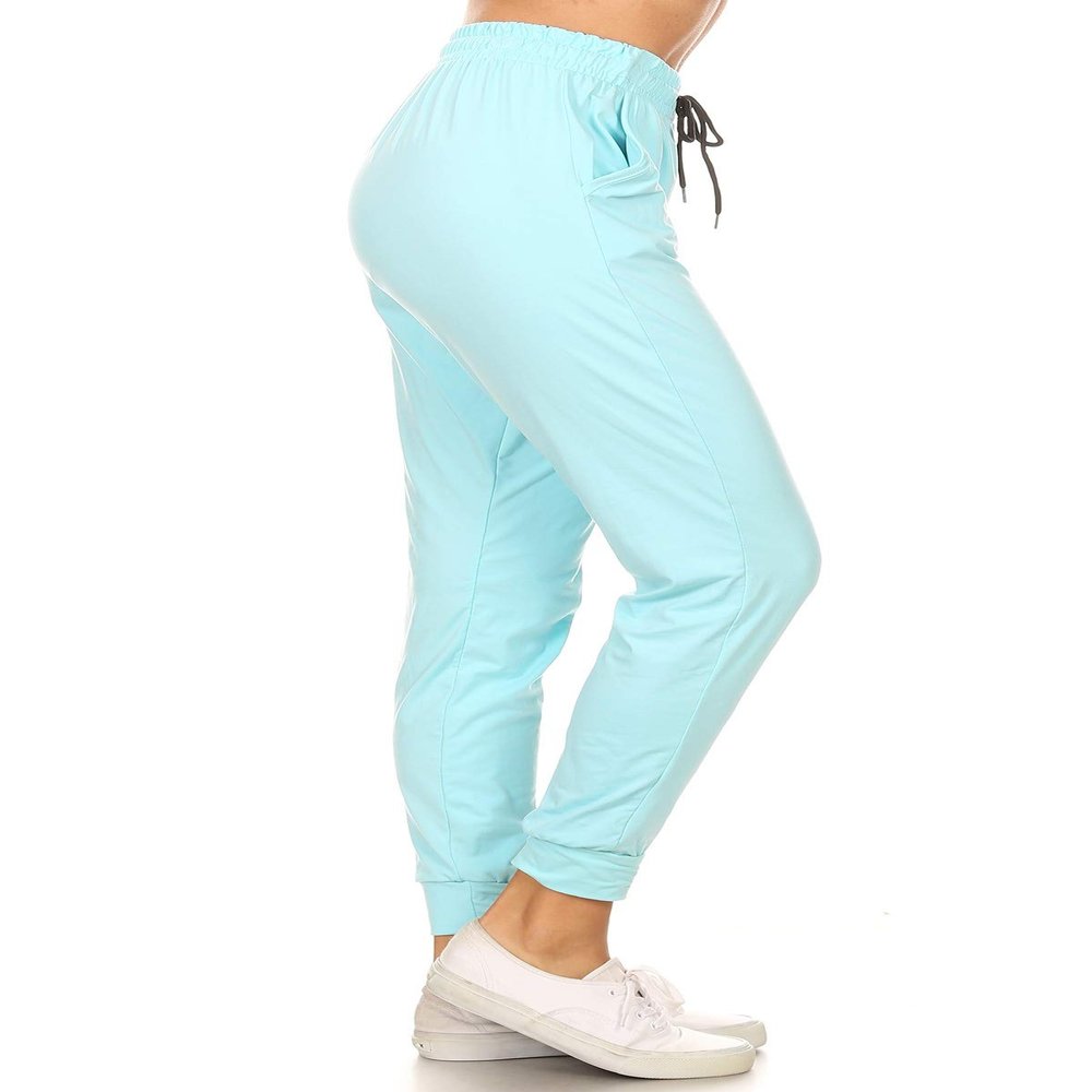 Leggings Depot Womens Relaxed fit Jogger Pants - Track Cuff Sweatpants with Pockets, Sky Blue, Large