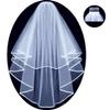 Two Layered Bridal Wedding Veil with Comb Ribbon Edge White view 1