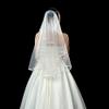 Two Layered Bridal Wedding Veil with Comb Ribbon Edge White view 2