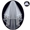Two Layered Bridal Wedding Veil with Comb Ribbon Edge Ivory view 1