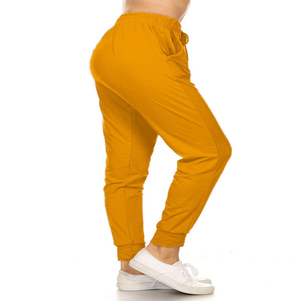 Leggings Depot Womens Relaxed fit Jogger Pants - Track Cuff Sweatpants with Pockets, Mustard, Small